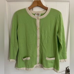 Talbots | Sweater 100% Cardigan Cashmere Green White | Large